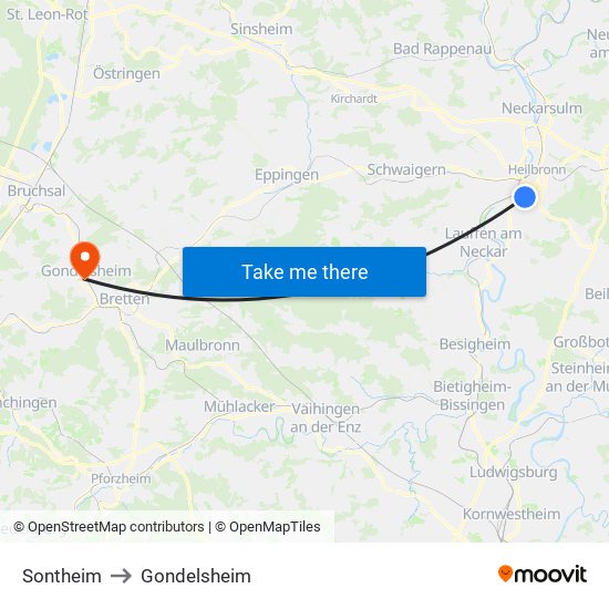 Sontheim to Gondelsheim map