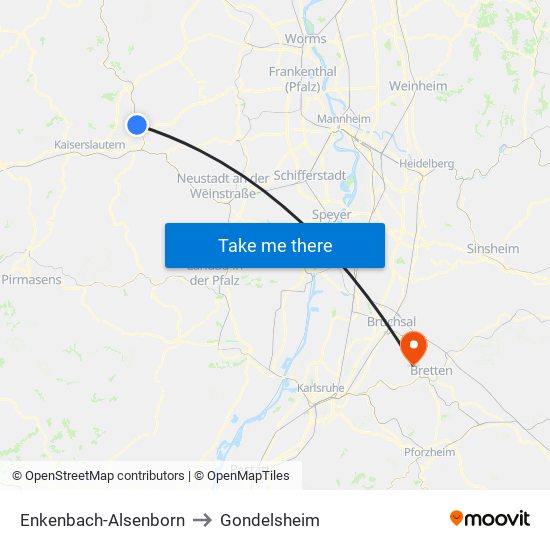 Enkenbach-Alsenborn to Gondelsheim map