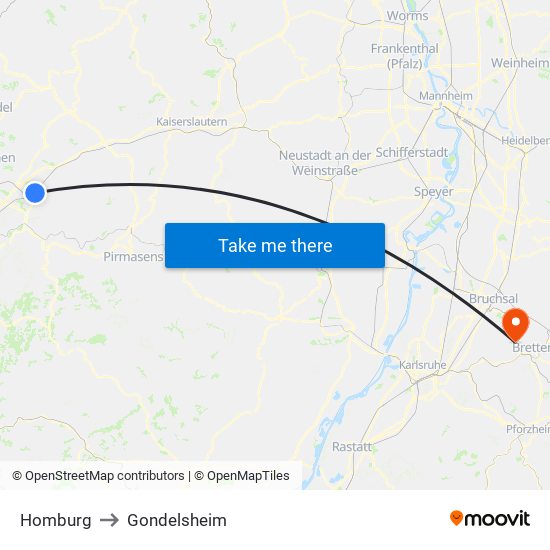 Homburg to Gondelsheim map