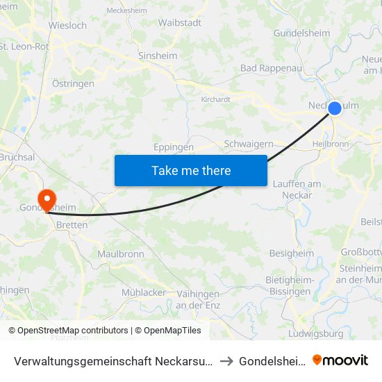 Verwaltungsgemeinschaft Neckarsulm to Gondelsheim map
