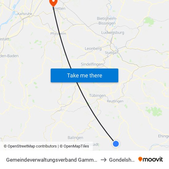 Gemeindeverwaltungsverband Gammertingen to Gondelsheim map