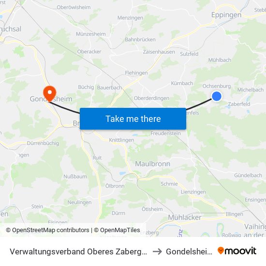 Verwaltungsverband Oberes Zabergäu to Gondelsheim map