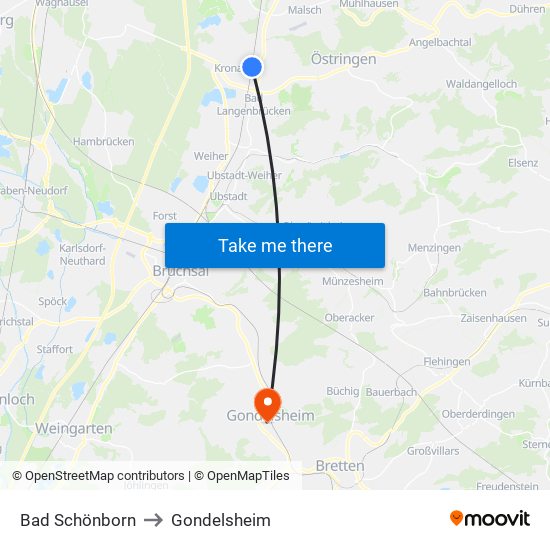 Bad Schönborn to Gondelsheim map