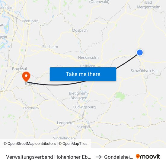 Verwaltungsverband Hohenloher Ebene to Gondelsheim map