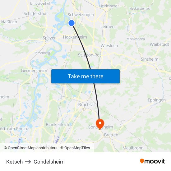 Ketsch to Gondelsheim map