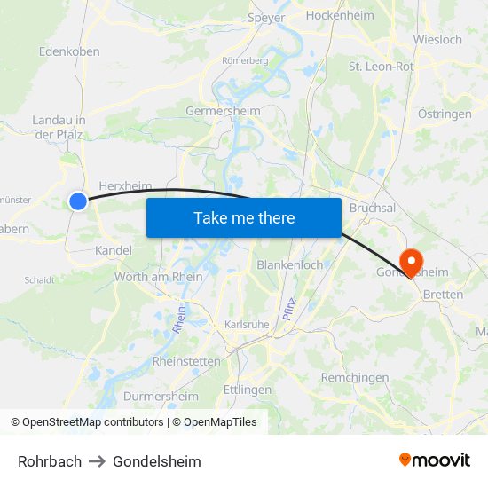 Rohrbach to Gondelsheim map