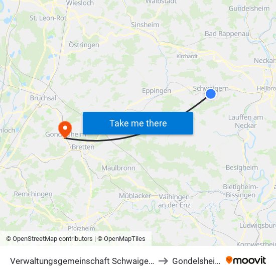 Verwaltungsgemeinschaft Schwaigern to Gondelsheim map