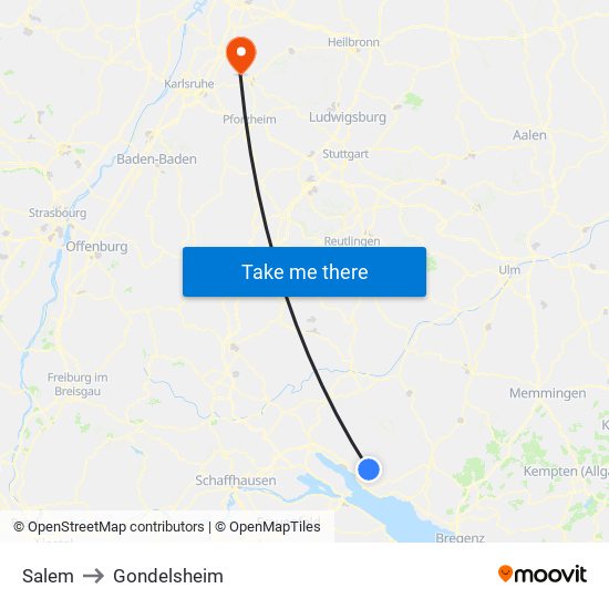 Salem to Gondelsheim map