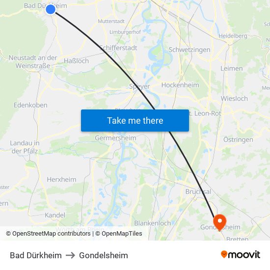 Bad Dürkheim to Gondelsheim map