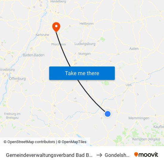 Gemeindeverwaltungsverband Bad Buchau to Gondelsheim map