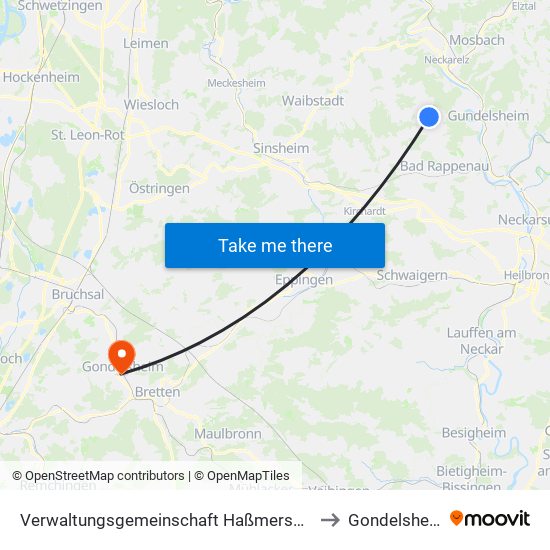 Verwaltungsgemeinschaft Haßmersheim to Gondelsheim map