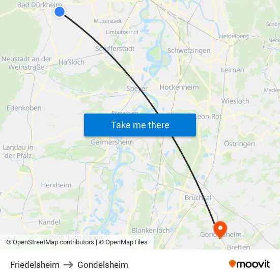 Friedelsheim to Gondelsheim map