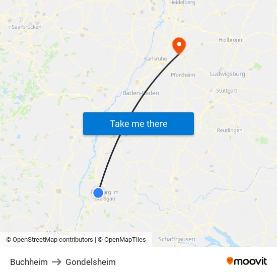 Buchheim to Gondelsheim map