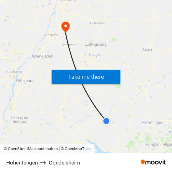 Hohentengen to Gondelsheim map