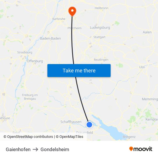 Gaienhofen to Gondelsheim map