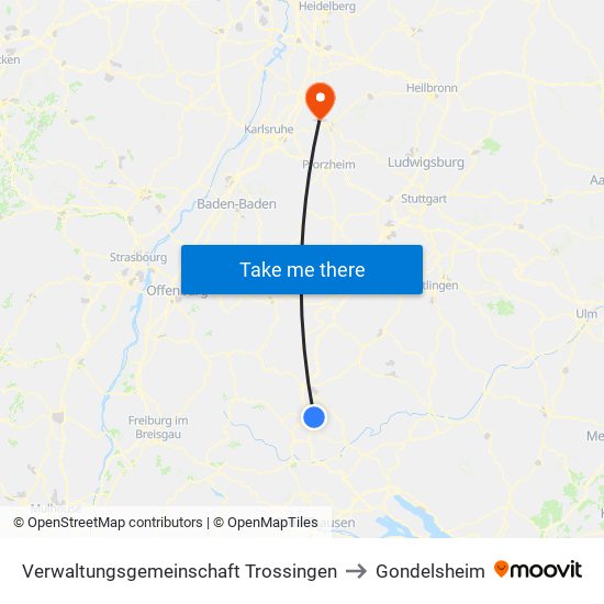 Verwaltungsgemeinschaft Trossingen to Gondelsheim map