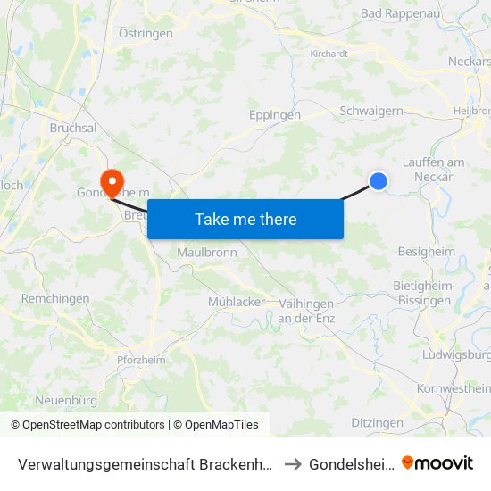 Verwaltungsgemeinschaft Brackenheim to Gondelsheim map