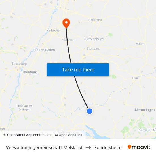 Verwaltungsgemeinschaft Meßkirch to Gondelsheim map