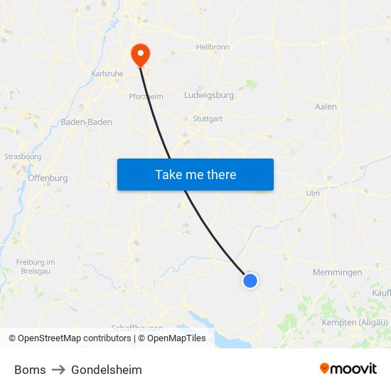 Boms to Gondelsheim map