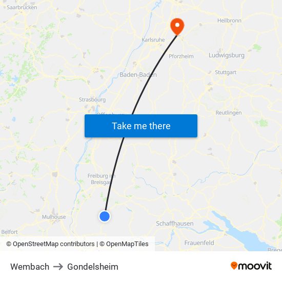 Wembach to Gondelsheim map