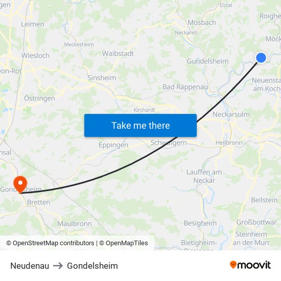 Neudenau to Gondelsheim map