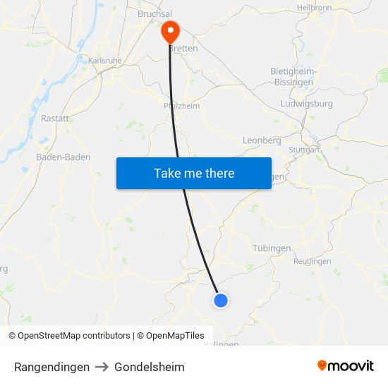 Rangendingen to Gondelsheim map