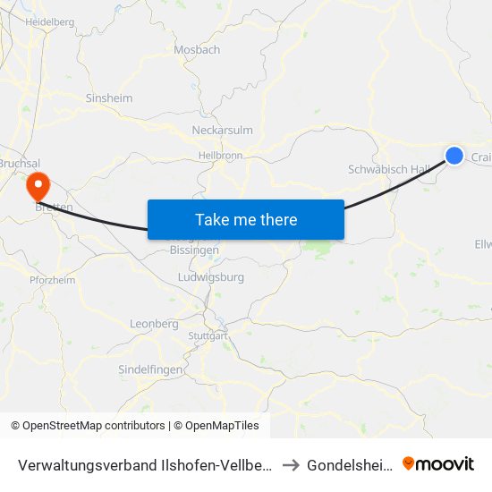 Verwaltungsverband Ilshofen-Vellberg to Gondelsheim map