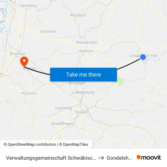 Verwaltungsgemeinschaft Schwäbisch Hall to Gondelsheim map