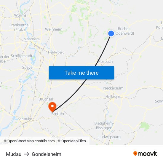 Mudau to Gondelsheim map