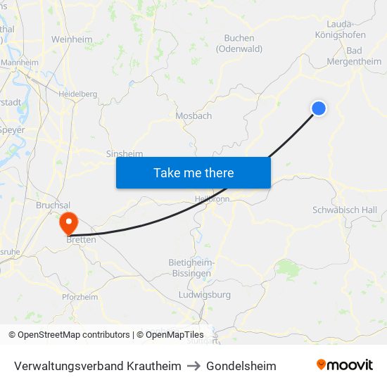 Verwaltungsverband Krautheim to Gondelsheim map