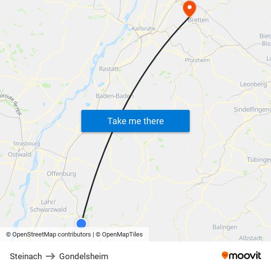 Steinach to Gondelsheim map