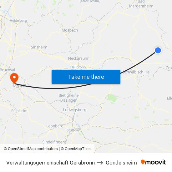 Verwaltungsgemeinschaft Gerabronn to Gondelsheim map