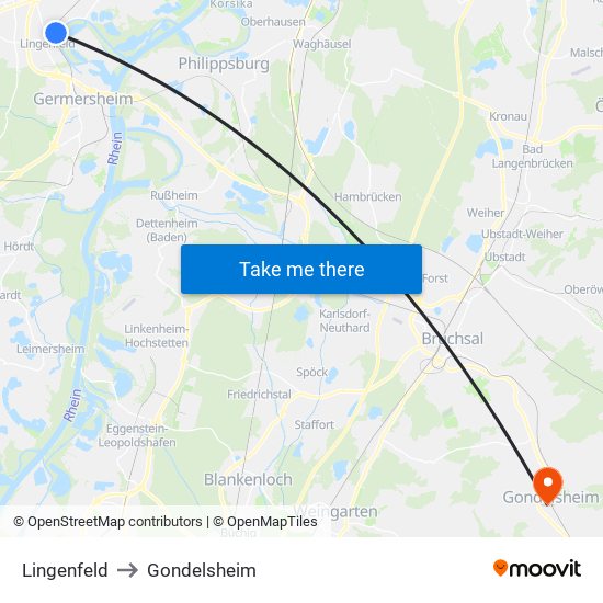 Lingenfeld to Gondelsheim map