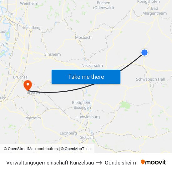 Verwaltungsgemeinschaft Künzelsau to Gondelsheim map