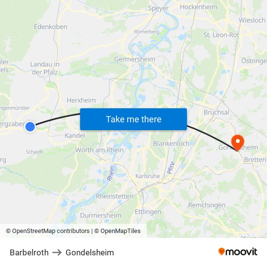 Barbelroth to Gondelsheim map