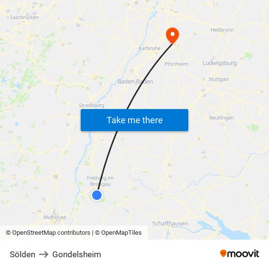 Sölden to Gondelsheim map