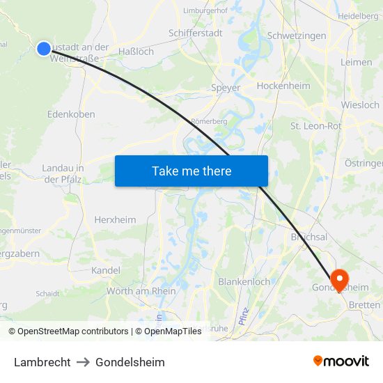 Lambrecht to Gondelsheim map