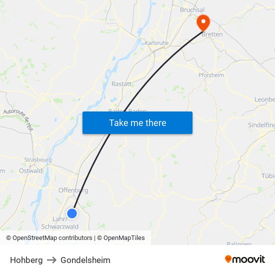 Hohberg to Gondelsheim map