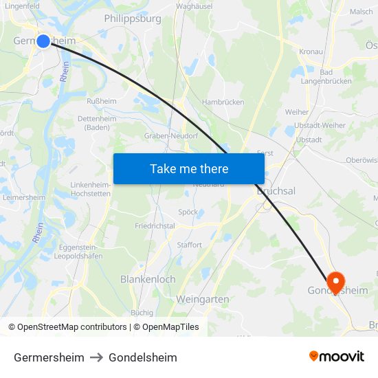 Germersheim to Gondelsheim map