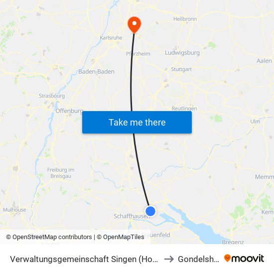 Verwaltungsgemeinschaft Singen (Hohentwiel) to Gondelsheim map
