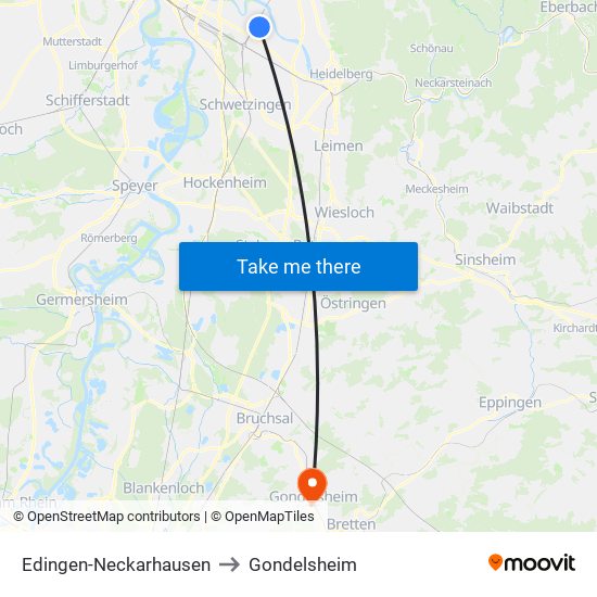 Edingen-Neckarhausen to Gondelsheim map