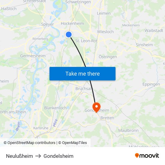 Neulußheim to Gondelsheim map