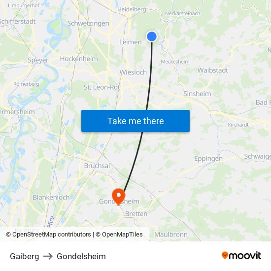 Gaiberg to Gondelsheim map