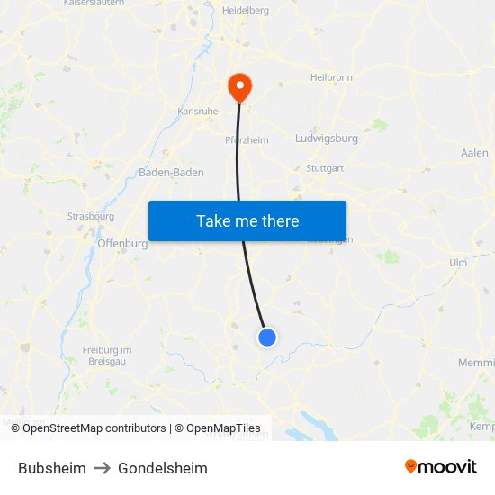 Bubsheim to Gondelsheim map