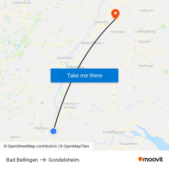 Bad Bellingen to Gondelsheim map