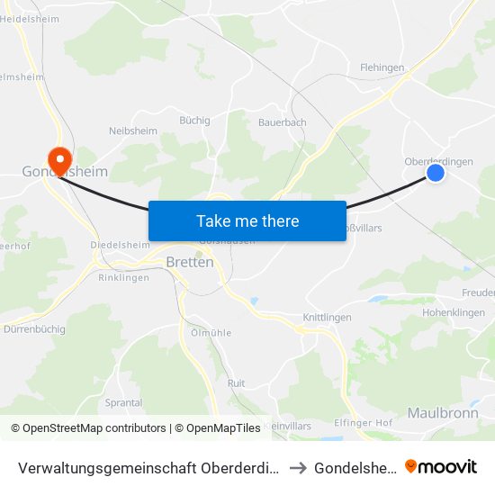 Verwaltungsgemeinschaft Oberderdingen to Gondelsheim map