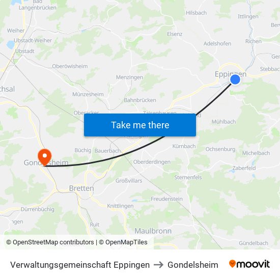 Verwaltungsgemeinschaft Eppingen to Gondelsheim map