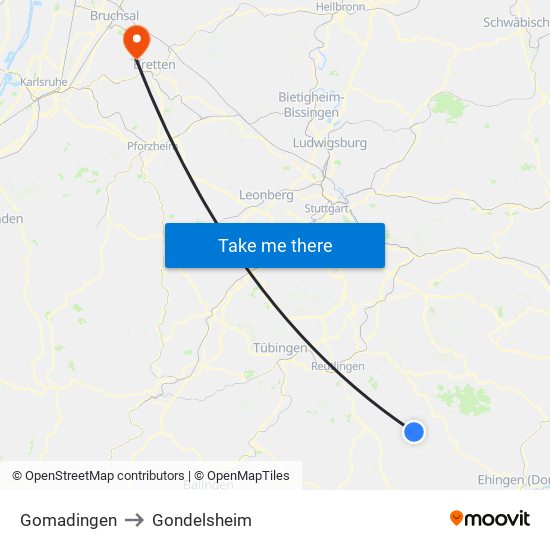 Gomadingen to Gondelsheim map