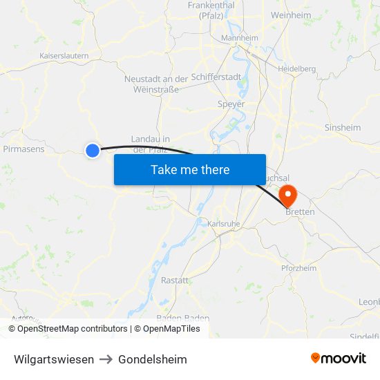 Wilgartswiesen to Gondelsheim map