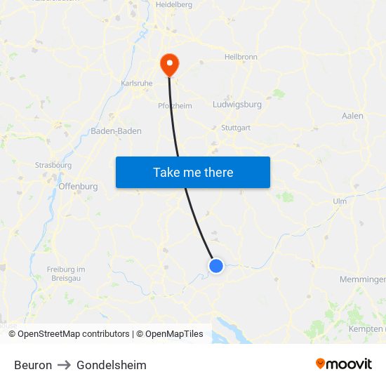 Beuron to Gondelsheim map